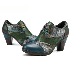 Socofy Genuine leather three-dimensional flower high heel pump