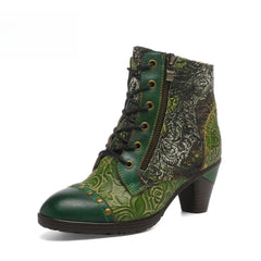 Socofy Vicconfy Retro Handmade Leather Patchwork Ankle Boots