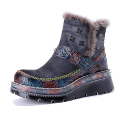 Socofy Winter Retro Multi tone Ankle Boots