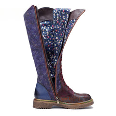 Socofy Vicconfy Locomotive Texture Dark Flower Women's Boots Flat Women's Boots