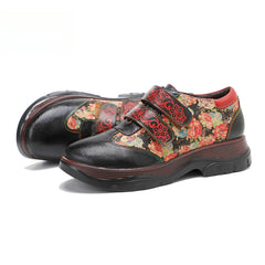 Socofy Vicconfy Genuine Leather Retro Printed Comfort Loafers