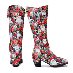 Chrismas Exclusive|Socofy Vicconfy Vintage Print Casual Chunky Heel Comfort High Boots