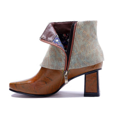 Socofy Timeless Handmade Leather Heeled Short Boots