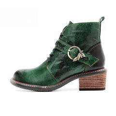 Socofy Vicconfy Genuine Leather Vintage British Style Comfortable Ankle Boots