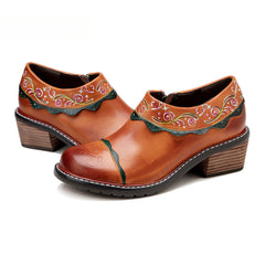 Socofy spring genuine leather retro palace style women's shoes