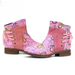Socofy Vicconfy Retro Leather Blossom Casual Comfort Ankle Boots