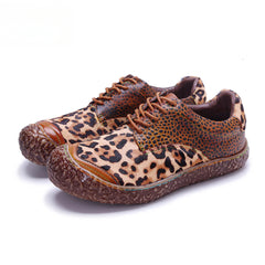 Socofy Vicconfy Genuine Leather Handmade Leopard Print Casual Comfort Loafers