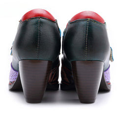 Socofy retro printing splicing ethnic style high heels women's shoes