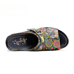 Socofy Spring Summer Genuine Leather Outside Slippers Hand-painted Retro Comfort Flat Sandals