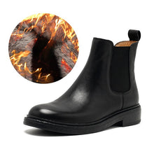 Socofy Fall Winter Genuine Leather Mid Heel Chelsea Boots
