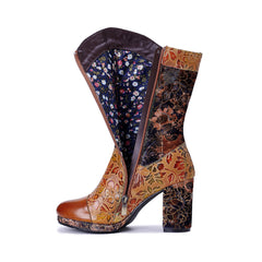 Socofy Winter Vintage Print Heeled Boots