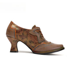 Socofy Vicconfy Genuine Leather Ethnic Brown High Heels
