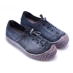 Socofy Vicconfy Genuine Leather Vintage Scuffed Comfort Breathable Mesh Loafers