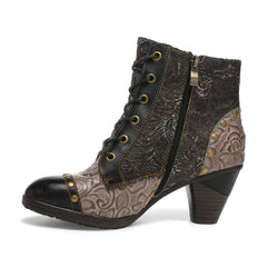 Socofy Vicconfy Retro Handmade Leather Patchwork Ankle Boots
