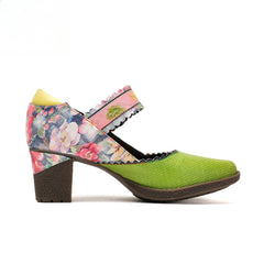 Socofy Vicconfy Floral Leather Women's Mary Jane Heel