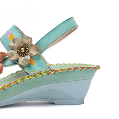 Socofy Vicconfy Genunie Leather Floral Handmade Women's Sandals