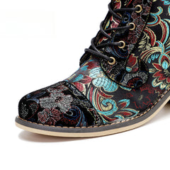 Socofy Vicconfy Vintage Printed Embroidered Casual Women's Boots