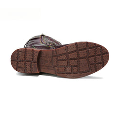 Socofy Vicconfy Side Zipper Vintage Floral Flat Heel Long Boots