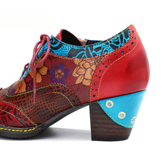 Socofy retro printing patchwork ethnic style women's high heels
