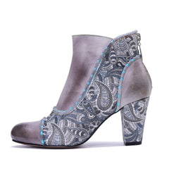 Socofy Handmade Genuine Leather Heeled Short Boots