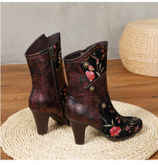 Socofy Vicconfy Court Leather Vintage Handmade High Heel Women's Boots