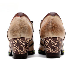 Socofy new spot genuine leather retro style contrasting brogue casual women's thick heel high heels