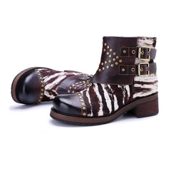 Socofy Retro Handmade Leather Side Zipper Boots
