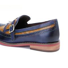Socofy Genuine Leather Women's Retro Colorblocking Tassel Flat Comfort Loafers