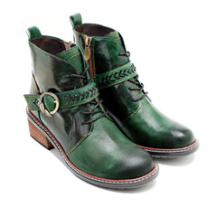 Socofy Vicconfy Genuine Leather Vintage British Style Comfortable Ankle Boots