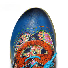 Socofy Vintage Handmade Bohemian Brogue Printed Heels Shoes