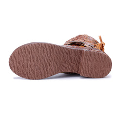 Socofy Winter Leather Vintage Printed Boots