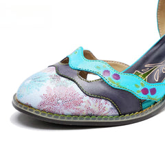 Socofy Aqua Blossom Mary Jane Heels