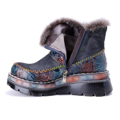 Socofy Winter Retro Multi tone Ankle Boots