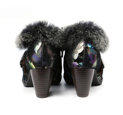 Socofy Vicconfy Genuine Leather Vintage Genuine Wool Patchwork Vintage Illusion Pumps