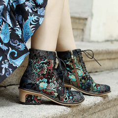 Socofy Vicconfy Vintage Printed Embroidered Casual Women's Boots