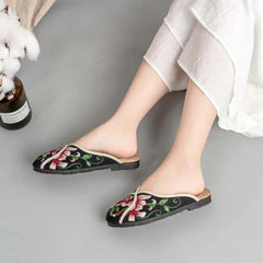 Socofy Spring Summer Outside Embroider Flat Slippers