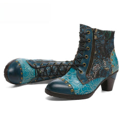 Socofy Vicconfy Retro Handmade Leather Patchwork Ankle Boots