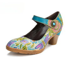 Socofy Vicconfy Floral Handmade Velcro Single Shoes High Heels