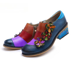 Socofy Vintage Comfort Brock Women's genuine Leather Flats Shoes