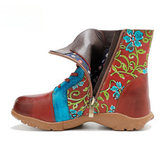 Socofy Vicconfy Handmade Leather Print Ankle Boots