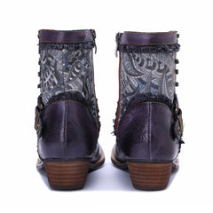 Socofy Handmade Leather Side Zipper Short Boots