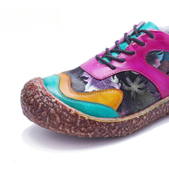 Socofy Vicconfy Genuine Leather Retro Lace Up Comfortable Casual Women's Shoes