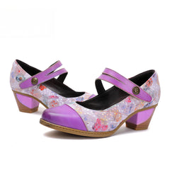 Socofy Vicconfy Genuine Leather Ethnic Vintage Style High Heeled Shoes