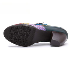 Socofy retro printing splicing ethnic style high heels women's shoes