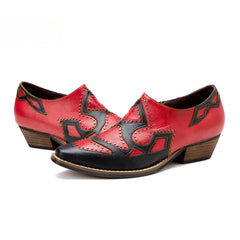 Socofy Genuine Leather Retro Round Rivet Deco Shallow Flat Shoes