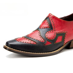 Socofy Genuine Leather Retro Round Rivet Deco Shallow Flat Shoes