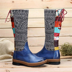 Socofy Vinatge Handmade Knee High Boots For Women Genuine Leather Shoes Women