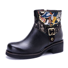 Socofy Handmade Leather Side Zipper Short Boots