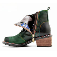 Socofy Vicconfy Genuine Leather Vintage British Style Comfortable Ankle Boots