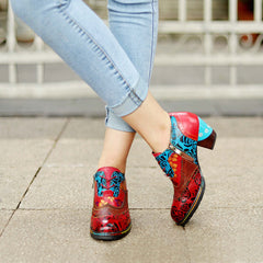 Socofy retro printing patchwork ethnic style women's high heels
